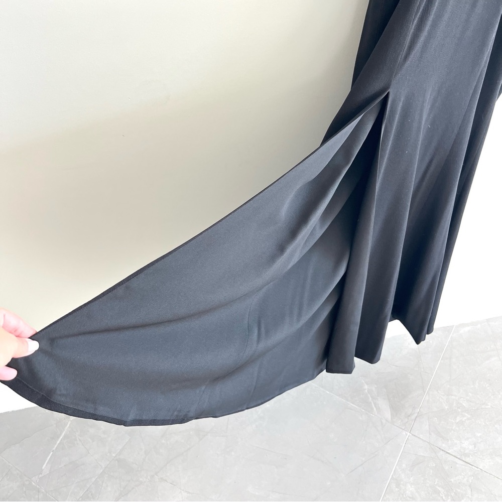 DRESS THE POPULATION Iris Black Side Slit Crepe Classic Maxi Gown Dress Sz XL - Picture 7 of 15